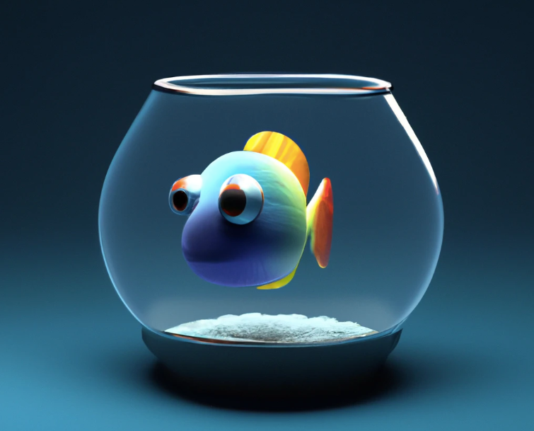 3d render of cute tropical fish generated by DALL-E, a generative AI image.